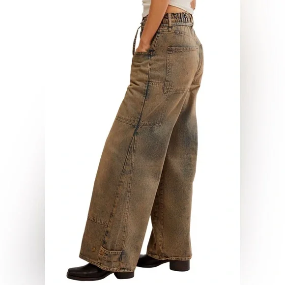 NWT FREE PEOPLE WE THE FREE Crvy Outlaw Wide Leg Jeans MEMPHIS MUD XL - Picture 4 of 9